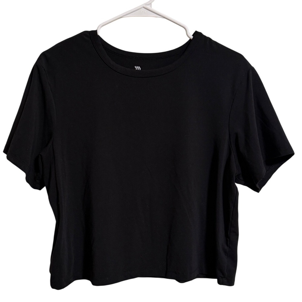 All in Motion Womens Black Short Sleeve Activewear Boxy Crop Tee Size M